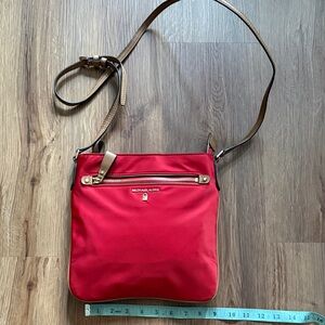 Michael Kors Red Nylon Crossbody with Tan Strap